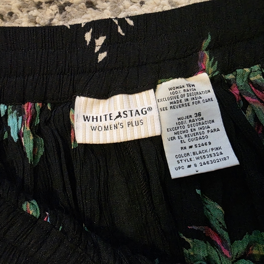 Vintage White Stag Floral Tropical Midi Skirt Flowey Rayon Wmns 16w Boho Coastal - Picture 6 of 6